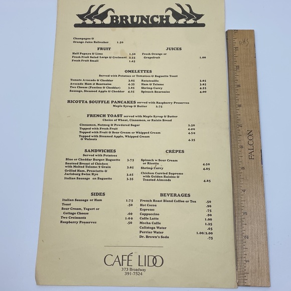 Vintage restaurant menu | Cafe Lido - Picture 4 of 5